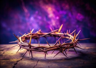 Fototapeta premium Tilt-Shift Holy Week: Crown of Thorns, Good Friday, Lent Season, Purple Vintage Background, Religious Photography