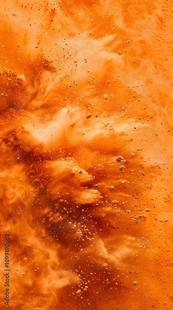 Aufkleber abstract orange explosion with dynamic textures and particles.