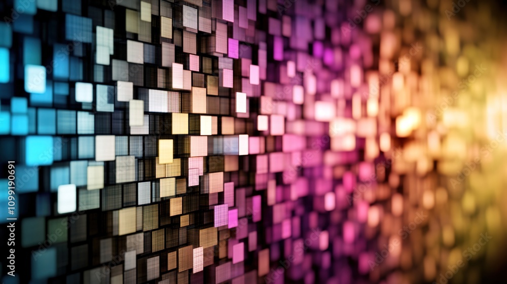Poster colorful abstract background with geometric shapes and patterns, soft glowing light, perfect for cre