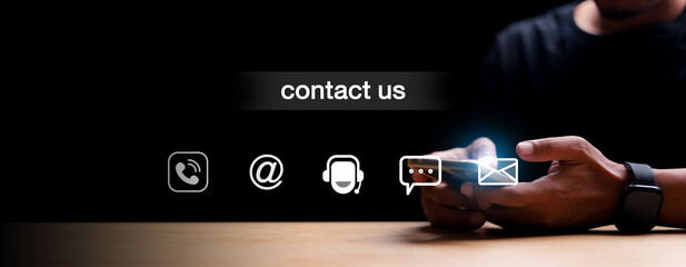 Customer support hotline Contact us people connection. Label wood with the email. Website page...