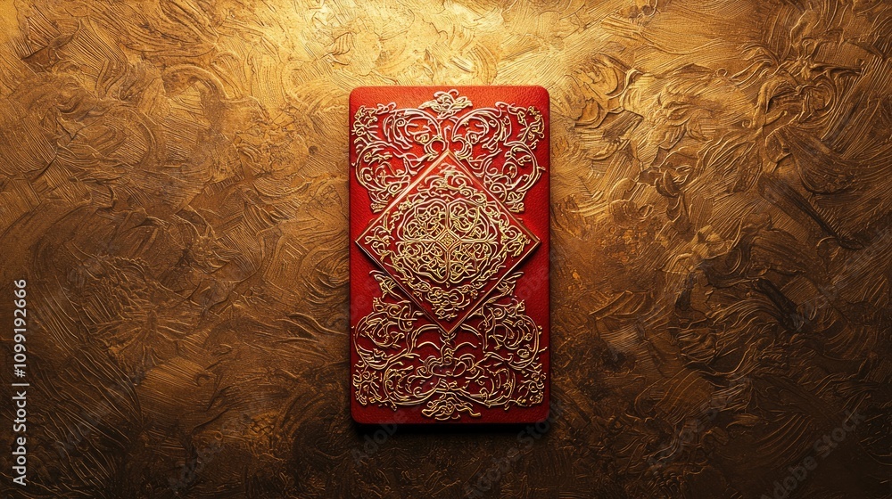 Poster intricate red card design artistic display graphic art textured background close-up view visual aest