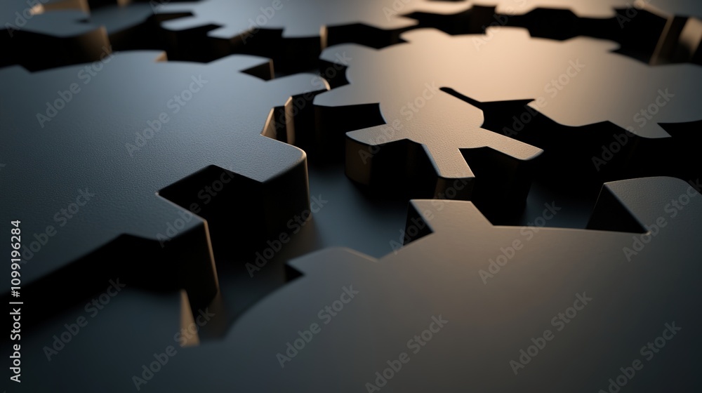 Poster abstract close-up of interlocking metallic shapes casting shadows in a modern design, representing i