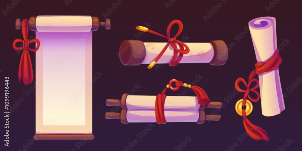Poster chinese paper scroll frame in red and gold for game. royal asian new year banner template element. t