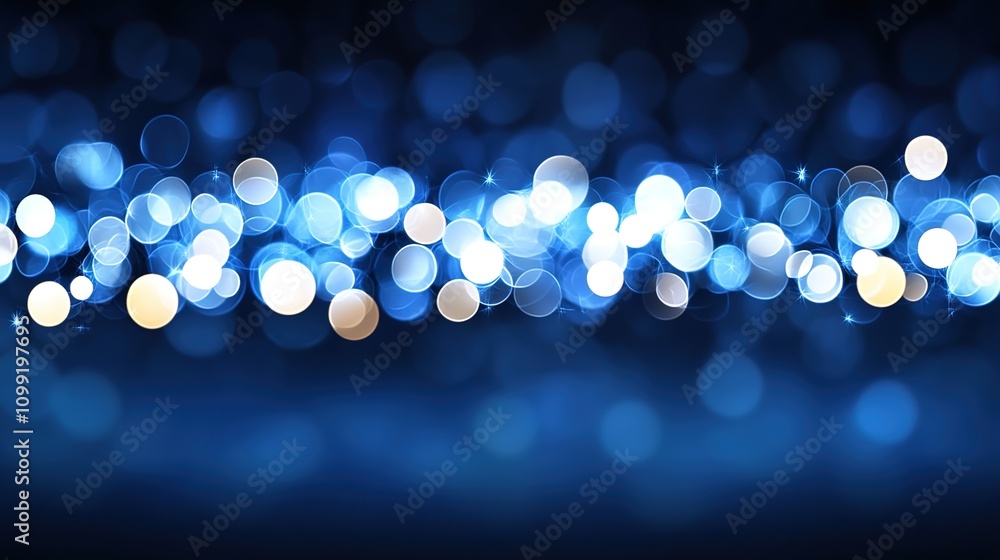 Poster vibrant abstract background featuring shimmering blue and gold bokeh lights that create a dreamy and