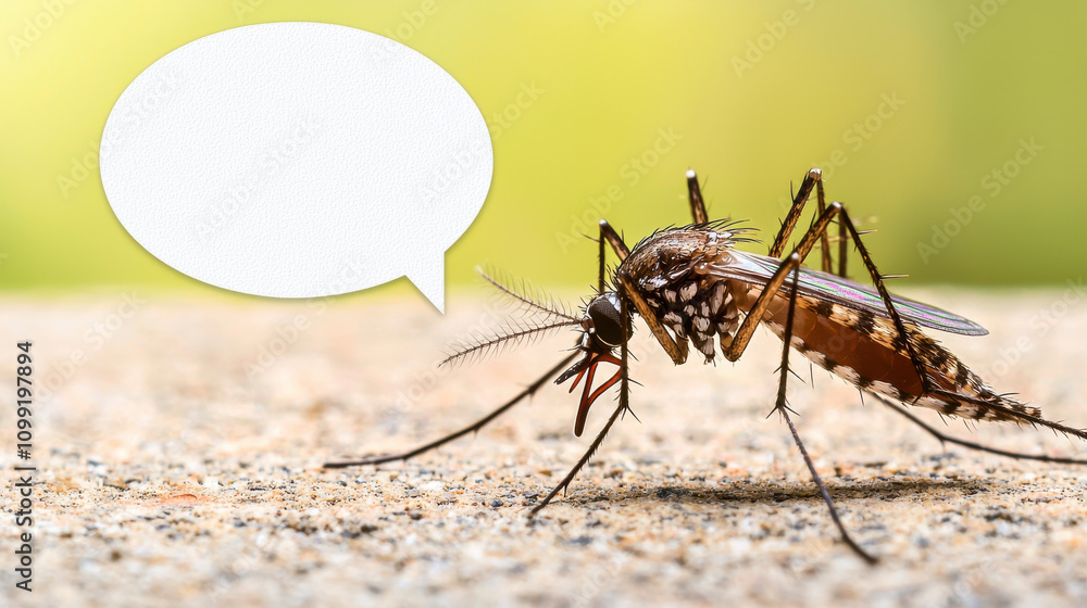 Poster close up of mosquito with empty speech bubble, showcasing its intricate details and features. this c