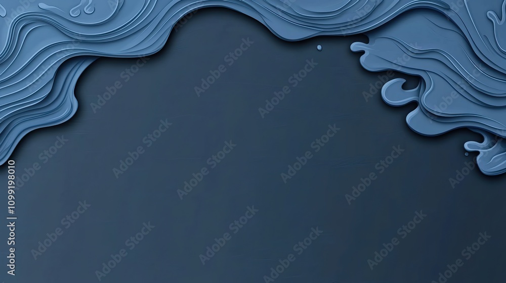 Poster serene blue waves of fluid paint on dark background creating a calm and elegant texture for modern a