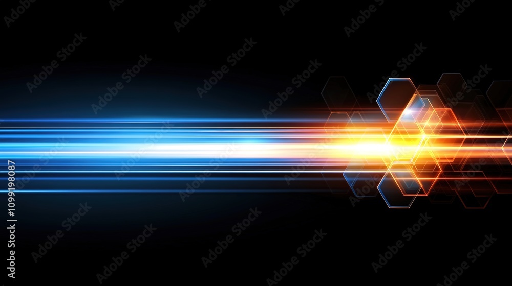 Poster dynamic abstract background with blue and orange light trails creating a modern geometric design for