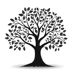 Obraz premium Black Tree of Life design isolated on a white backdrop.