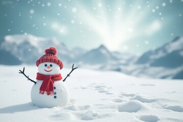Fototapeta premium Serene Winter Scene, Tiny Snowman