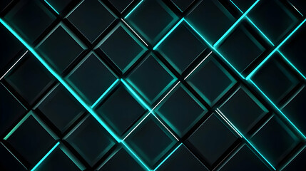 A dark, futuristic geometric design featuring glowing teal diamond outlines, creating a sleek and high-tech aesthetic.

