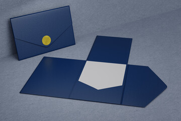 Blank white card with blue envelope for template mock up 3d rendering V1