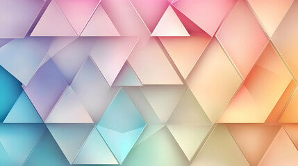 Obraz premium A 3D triangular pattern with pastel colors, blending blue, pink, and yellow tones, evoking depth and modernity.