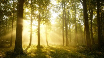 Obraz premium Serene Dawn: Tranquil Skyscape with Golden Light in Misty Forest - Perfect for Peaceful Imagery