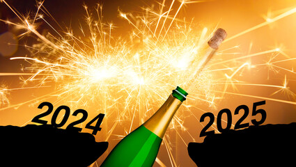Silvester 2025 mit Sekt und Feuerwerk