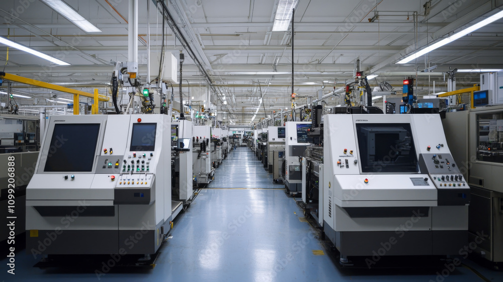 Poster factories make computer parts using automated machines. the equipment is advanced and helps produce 