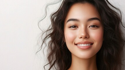 Naklejka premium Fresh and Beautiful Young Woman with Radiant Skin Smiling Gently