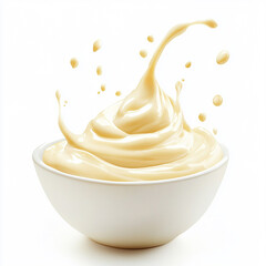 Creamy Mayonnaise Splash in White Bowl - High-Quality Food Photography