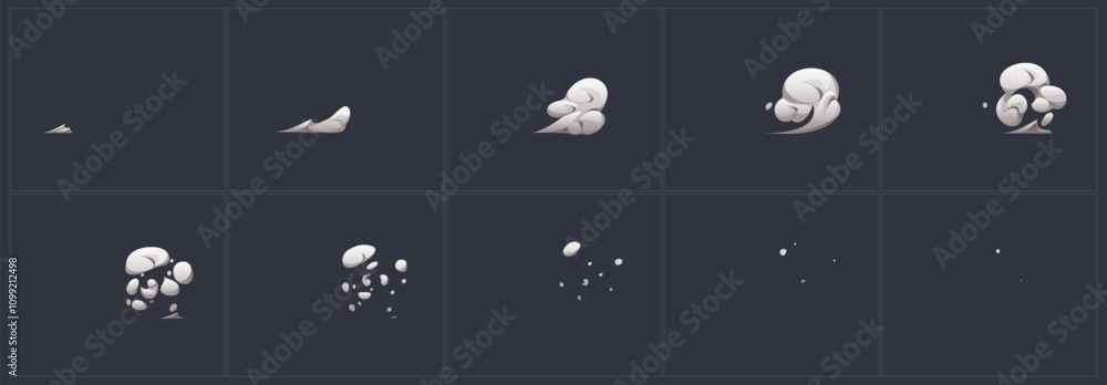 Poster animated sequence showing speed dust cloud movement and dissipation. dynamic frames capture formatio