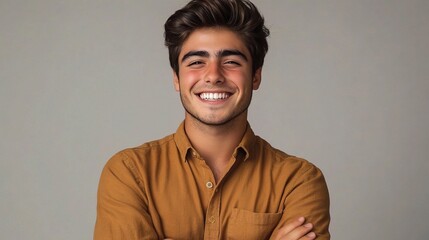 Obraz premium Handsome Young Man Smiling with Folded Arms in Relaxed Pose