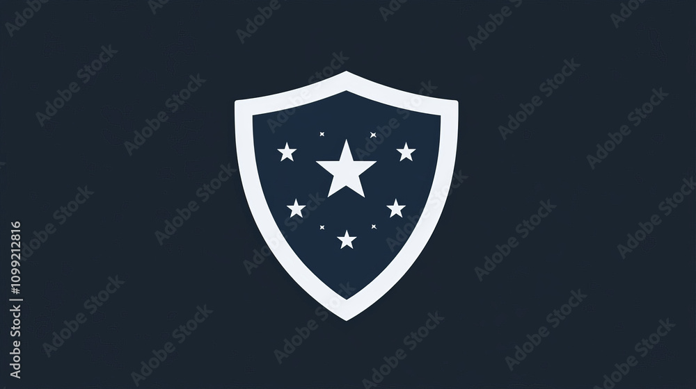 Poster a simple, white logo design: a shield with stars. it's perfect for representing protection or securi