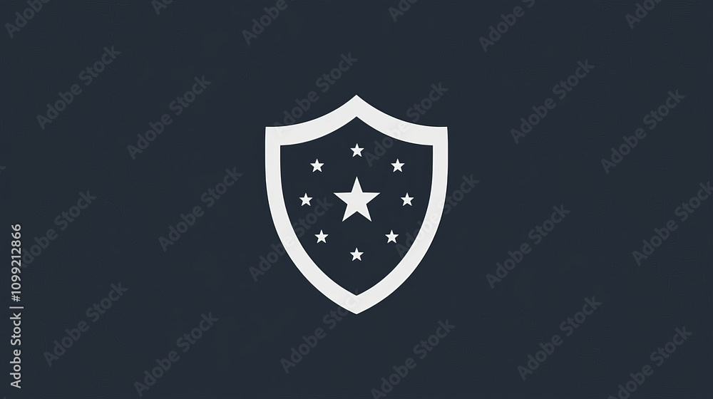 Poster a simple, white logo design: a shield with stars. it's perfect for representing protection or securi