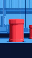 Red cylindrical container on blue background