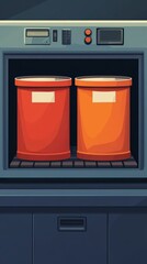 Two orange containers in a metallic machine.