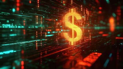 Obraz premium A dollar sign is lit up in a neon light