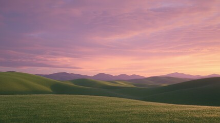 Fototapeta premium Majestic Sunrise Over Rolling Hills - Awe-Inspiring Skyscape with Warm Colors and Dew-Kissed Landscape Ideal for Uplifting Imagery