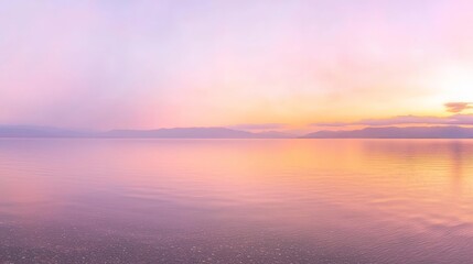 Fototapeta premium Tranquil Sunrise Skyscape Over Lake with Soft Pinks and Yellows - Peaceful and Serene Ultra-Detailed Landscape