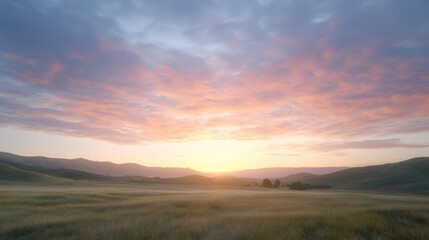 Obraz premium Golden Sunrise Illuminating Dew-Kissed Rolling Hills - Uplifting Ultra-Detailed Skyscape