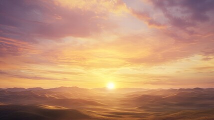 Obraz premium Golden Sunrise Over Rolling Hills: A Captivating Skyscape of Uplifting Radiance and Detailed Beauty