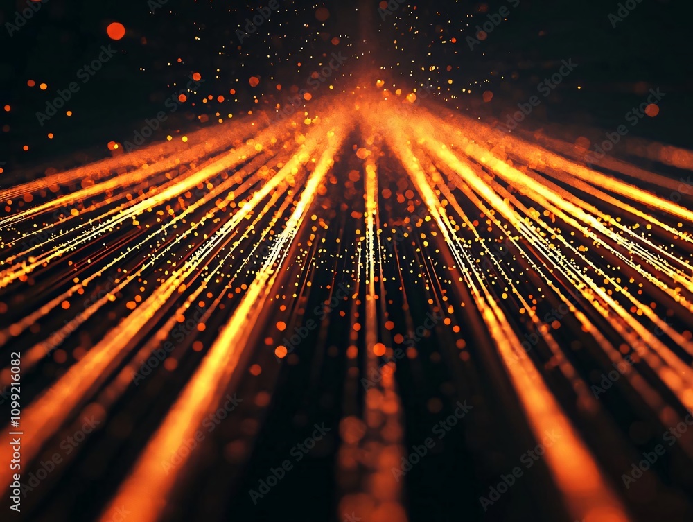 Poster dynamic abstract background with vibrant orange lines and glowing particles, perfect for creative de