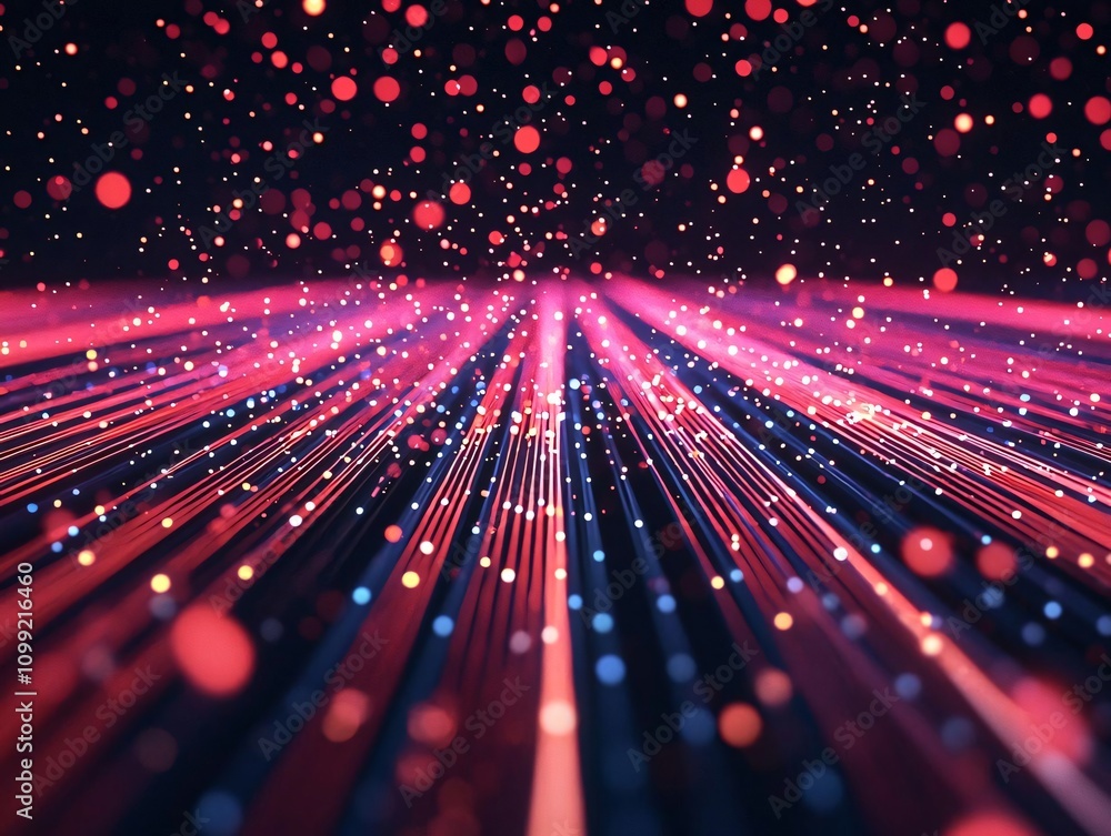 Poster vibrant abstract light trails with dots, creating a mesmerizing visual effect. perfect for modern de