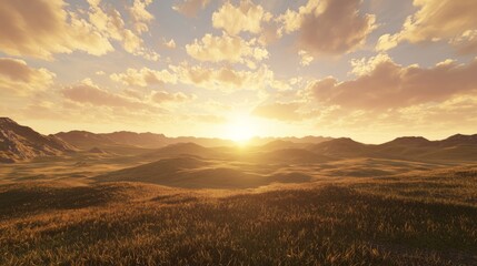 Majestic Sunset Sky over Picturesque Rolling Hills - Ultra-Detailed Landscape Photography