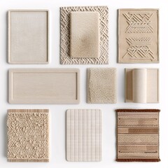 Fototapeta premium 2409_013.An assortment of whole, area rugs,isolate, perfect top-down view, showcasing diverse varieties, arranged with space around each area rugs, no sides visible, plan presentation,3d rendering