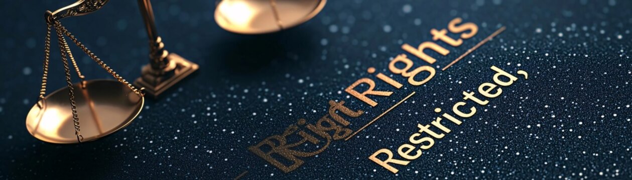 A close-up view of legal rights and restrictions, symbolizing justice and law with scales.