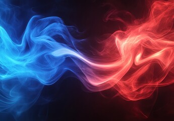 Abstract swirling smoke patterns in vibrant red and blue colors creating a dynamic visual effect on a dark background for creative design projects.