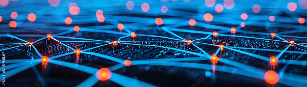 Poster a vibrant digital network abstract with glowing nodes and interconnected lines, representing connect