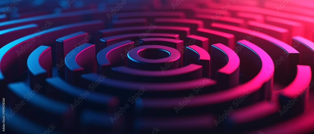 Poster a vibrant, abstract maze design showcasing intricate pathways and colorful lighting effects for crea