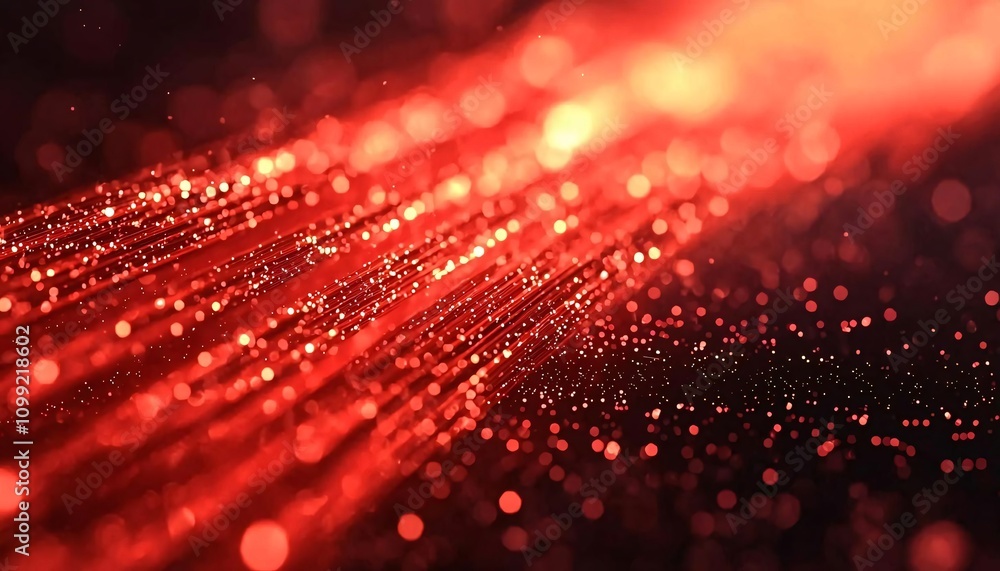 Poster abstract red light trails against a dark background, creating a mesmerizing visual effect of glowing