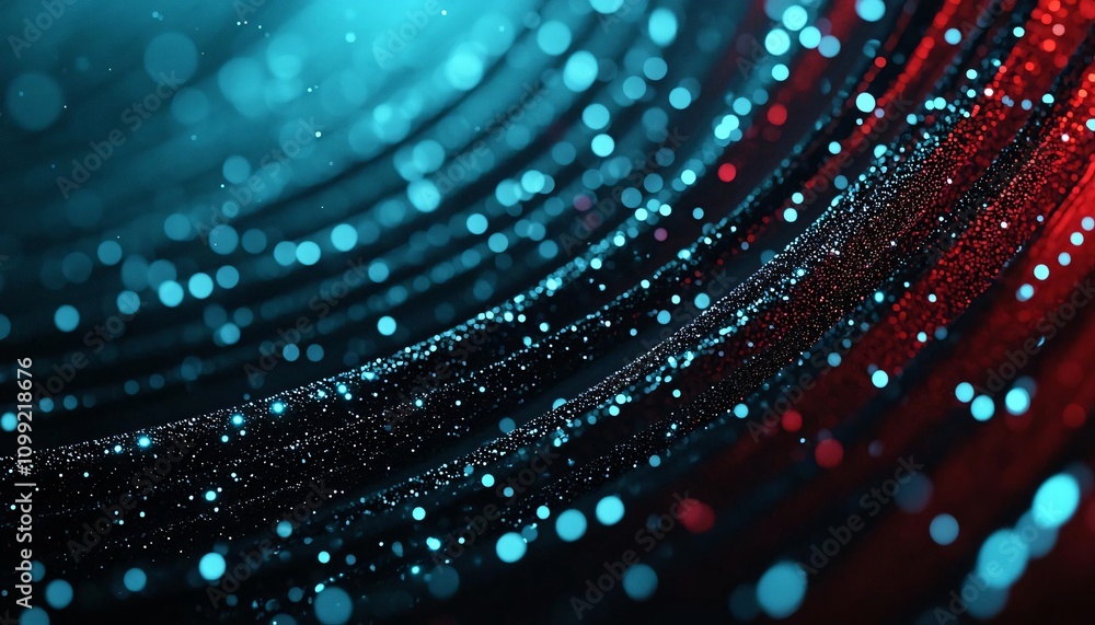 Poster abstract swirling patterns with vibrant blue and red dots create a mesmerizing visual experience of 