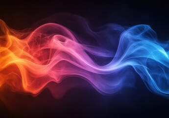 Obraz premium Colorful Flowing Smoke Waves in Orange, Pink, and Blue with a Dark Background Ideal for Abstract Art Displays and Graphic Design Projects
