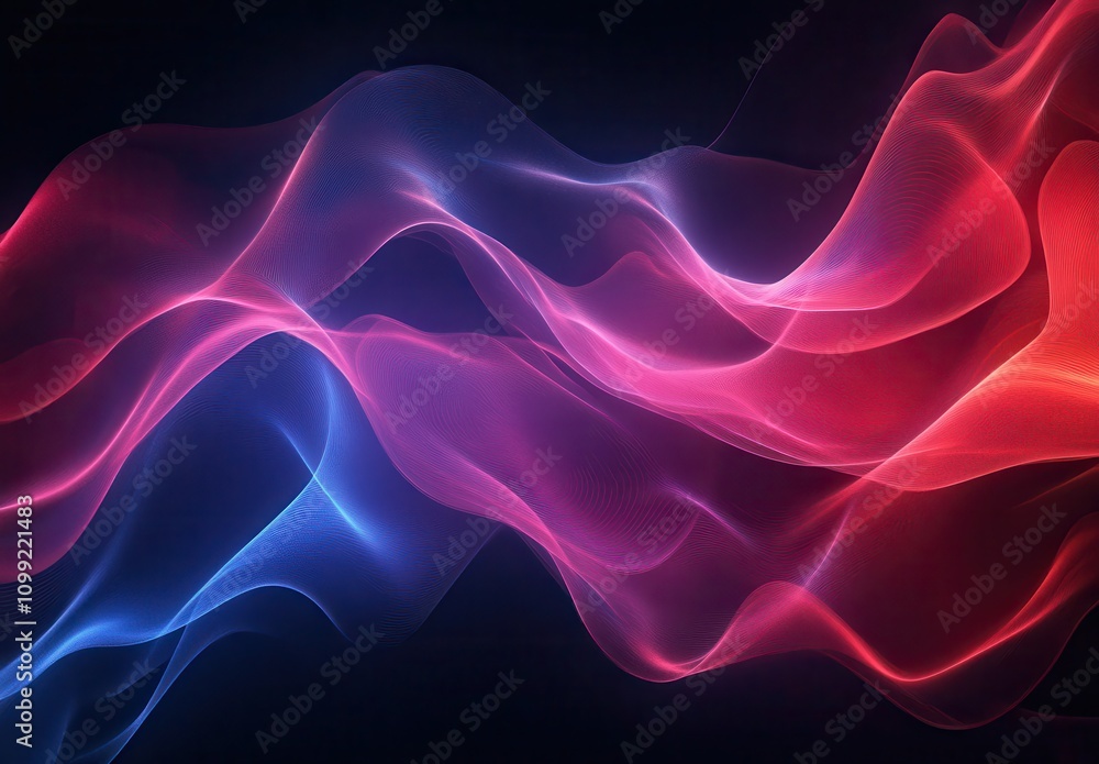 Aufkleber ethereal abstract waves of light in red and blue colors on a dark background creating a dreamlike, f