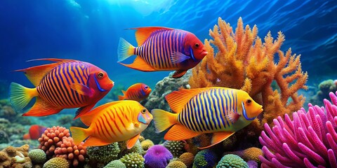 Vibrant Tropical Fish Swimming Among Coral Reefs