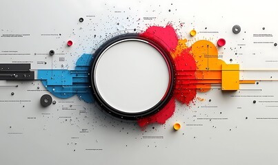 Obraz premium An infographic or mind map with a white background design and colorful arrows on the right side, a large circle in the foreground with blank space for text design, 