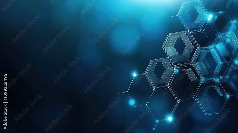 Aufkleber abstract geometric design with hexagonal shapes and glowing elements in a sleek blue background for 
