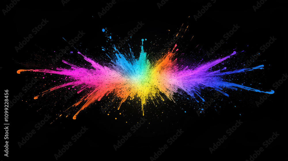 Poster vibrant color splash on black background with dynamic paint explosion effect