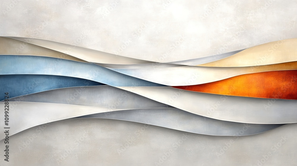 Poster abstract waves of colorful textures in smooth lines and gentle curves creating a serene and modern b