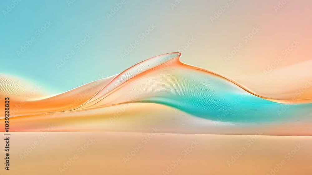 Poster soft flowing waves of colorful abstract art with gentle gradients and subtle textures evoking sereni
